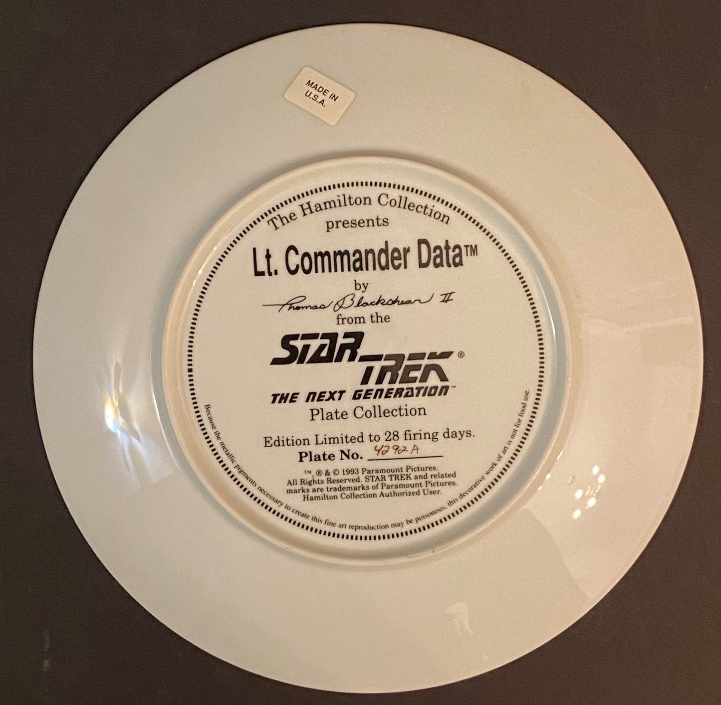 Star Trek: The Next Generation 5th Anniversary Commemorative Plate