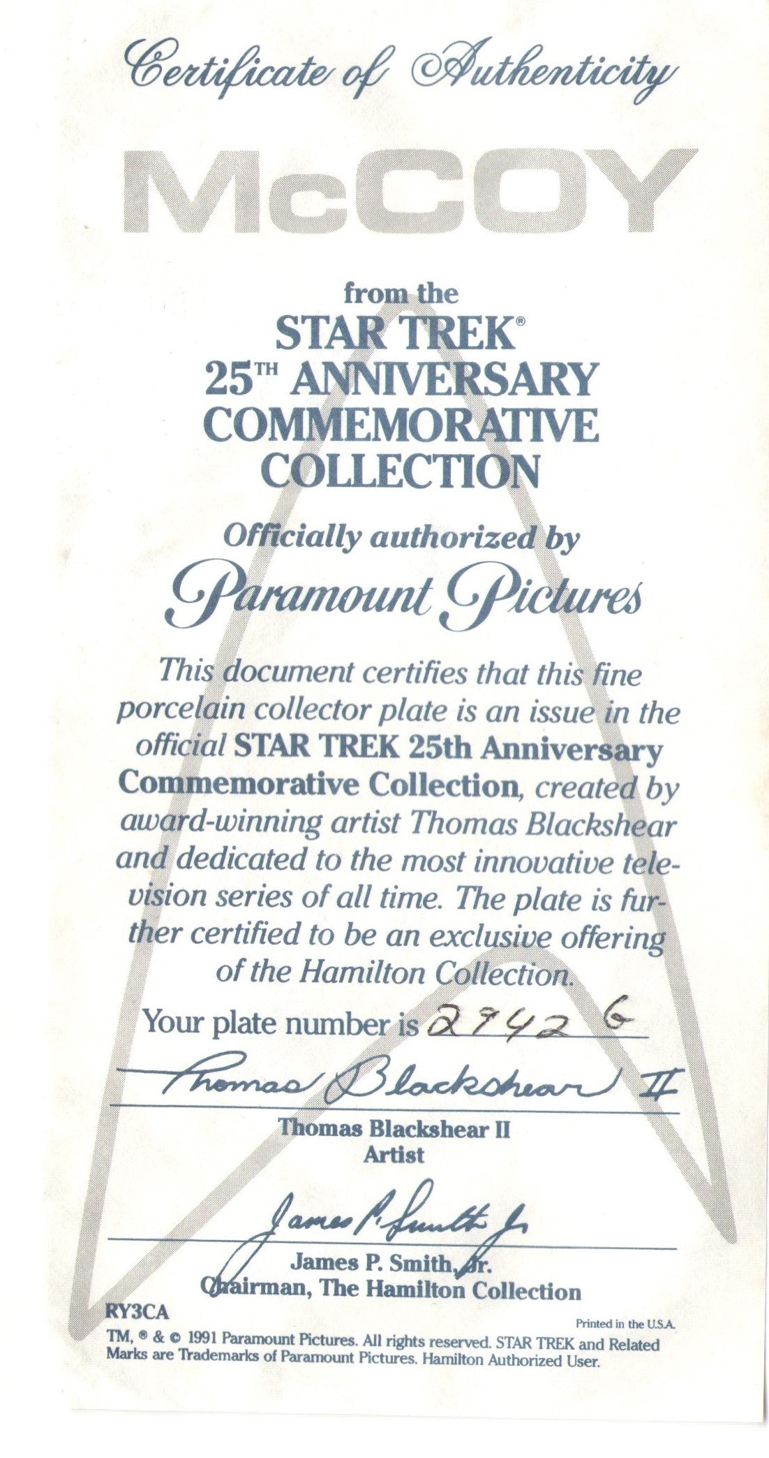 Star Trek 25th Anniversary Commemorative Plate