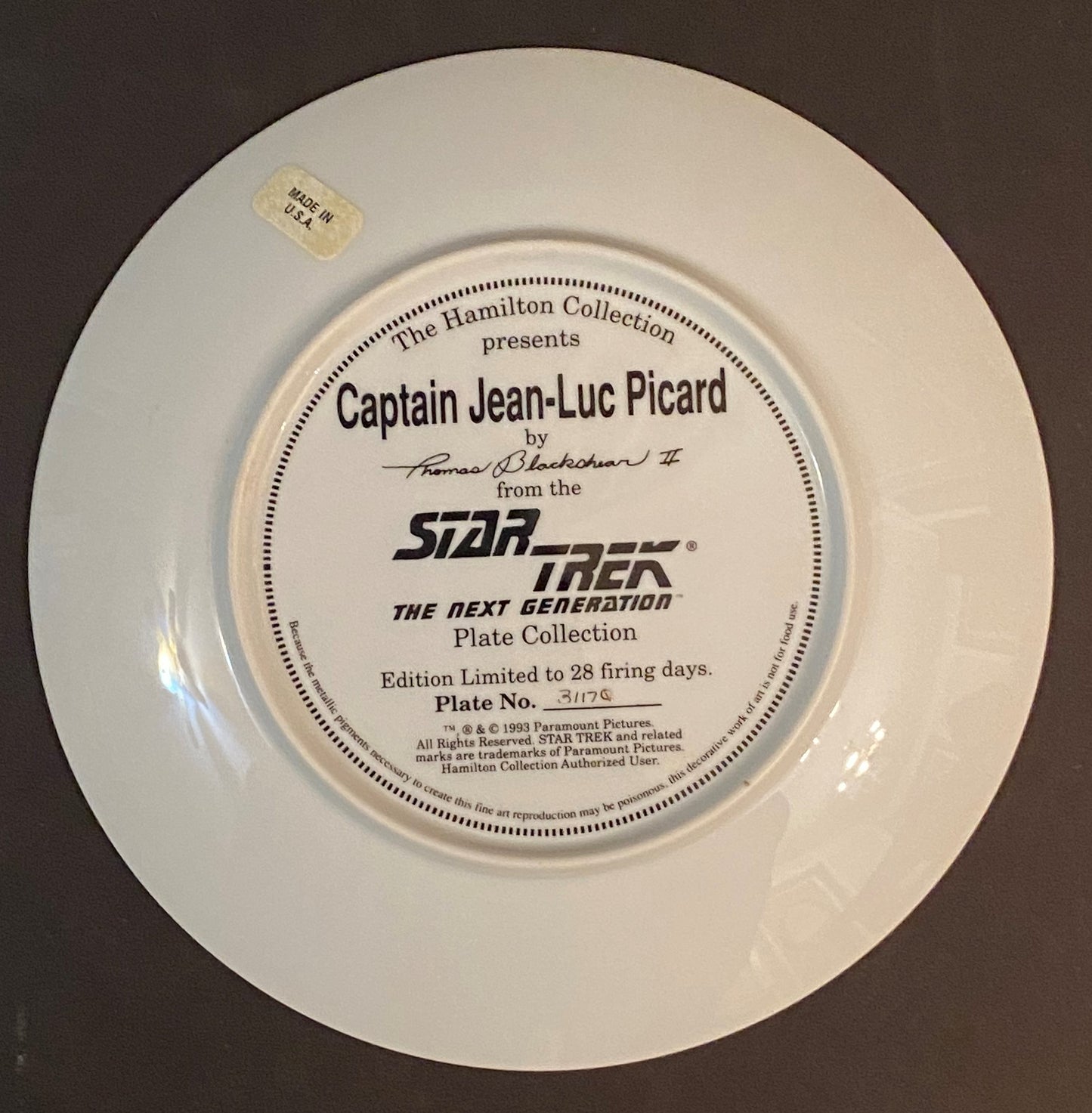 Star Trek: The Next Generation 5th Anniversary Commemorative Plate