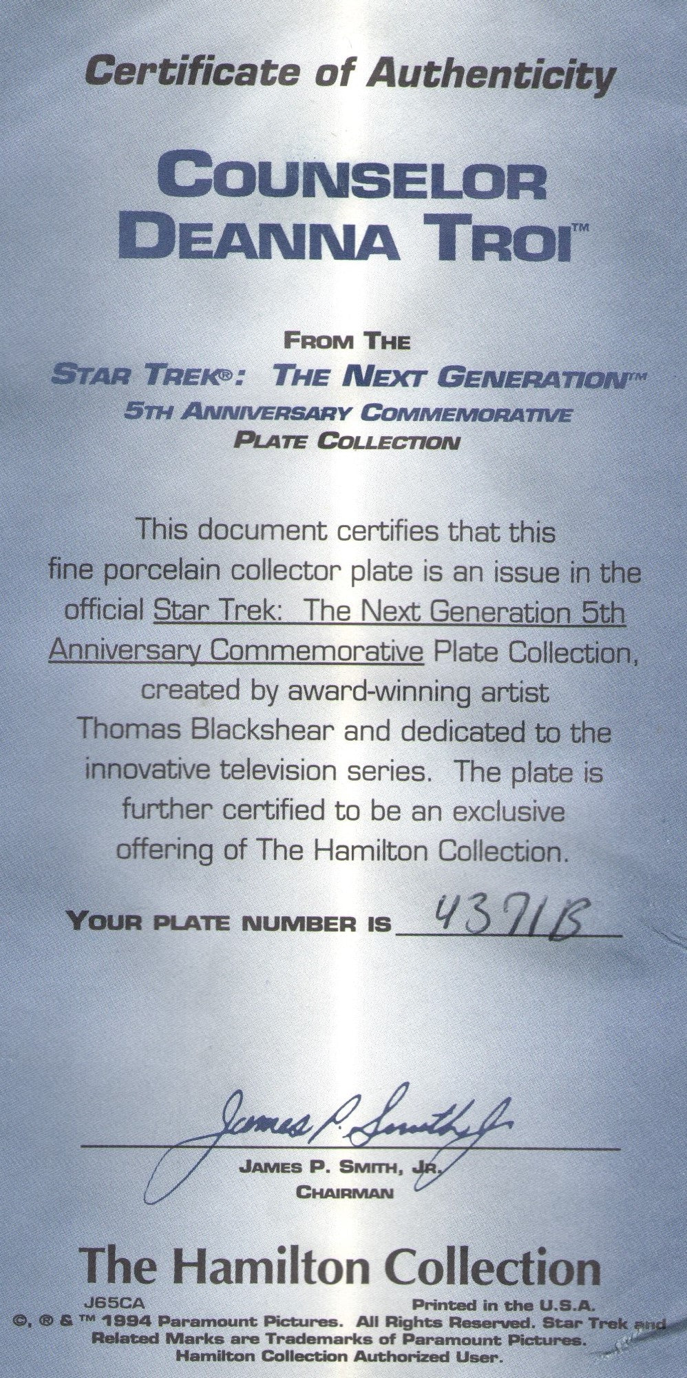 Star Trek: The Next Generation 5th Anniversary Commemorative Plate