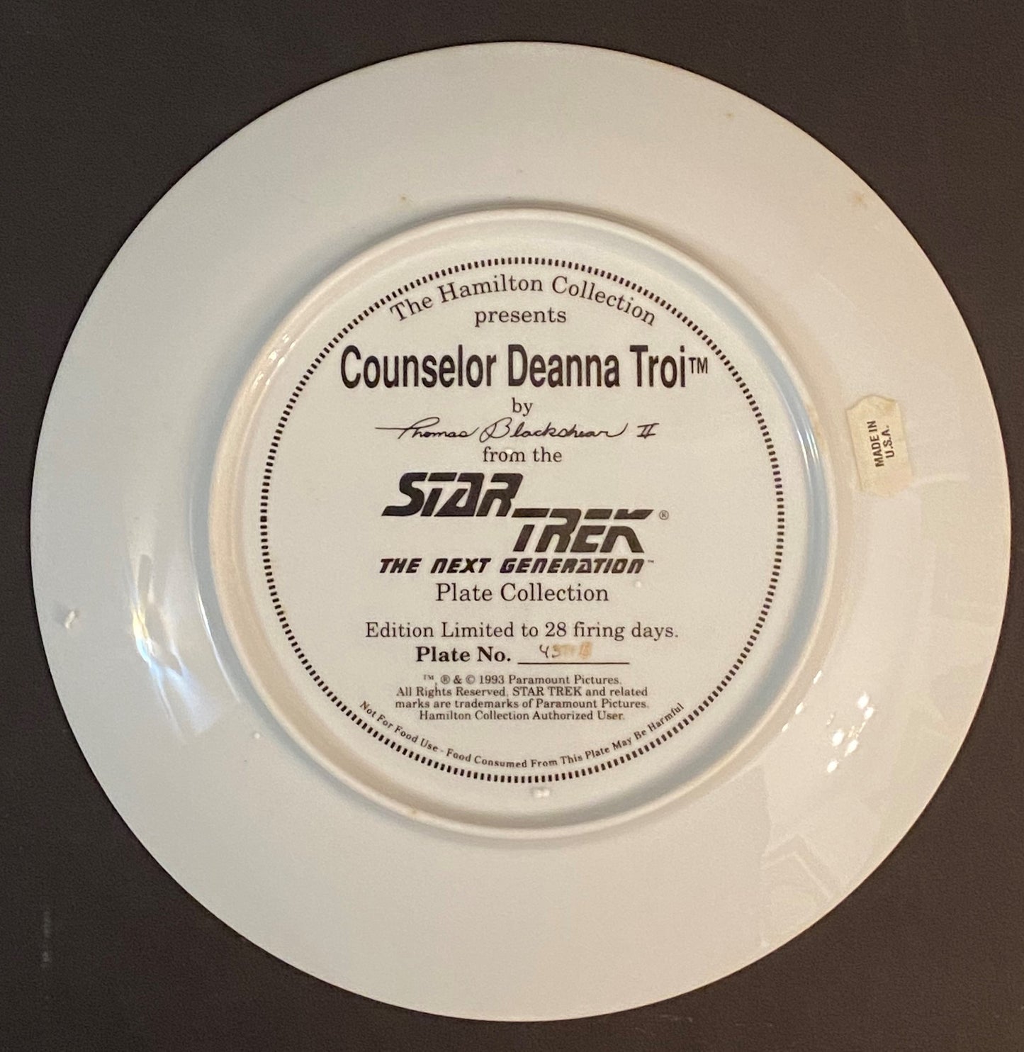 Star Trek: The Next Generation 5th Anniversary Commemorative Plate