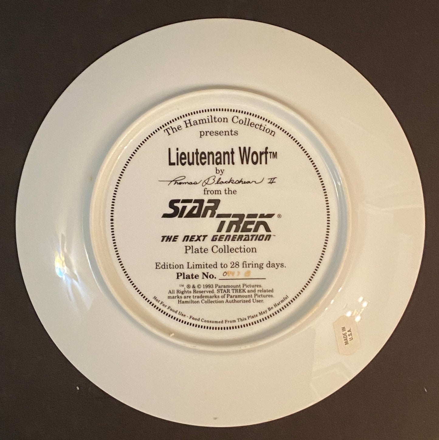Star Trek: The Next Generation 5th Anniversary Commemorative Plate