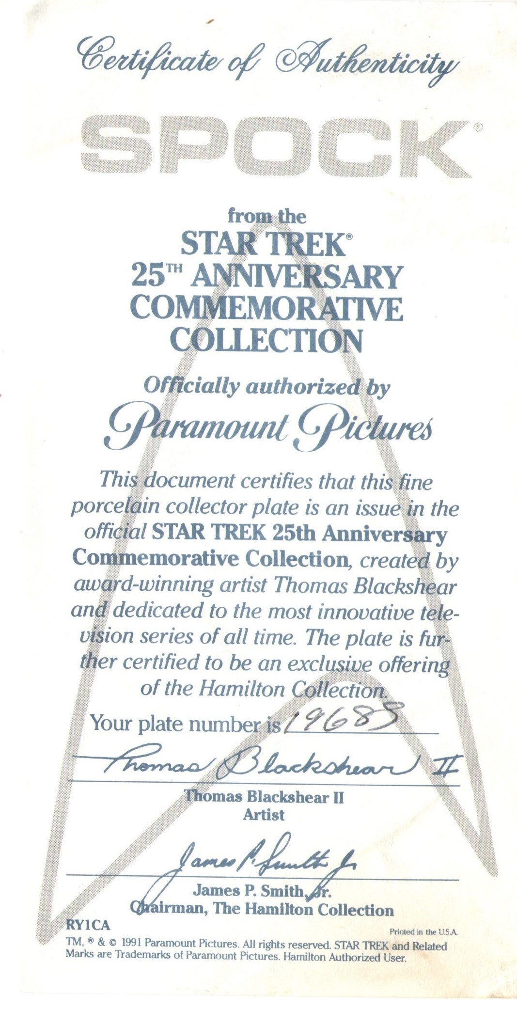 Star Trek 25th Anniversary Commemorative Plate