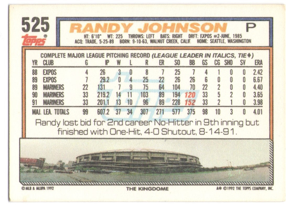 Topps 1992 Randy Johnson (#525)